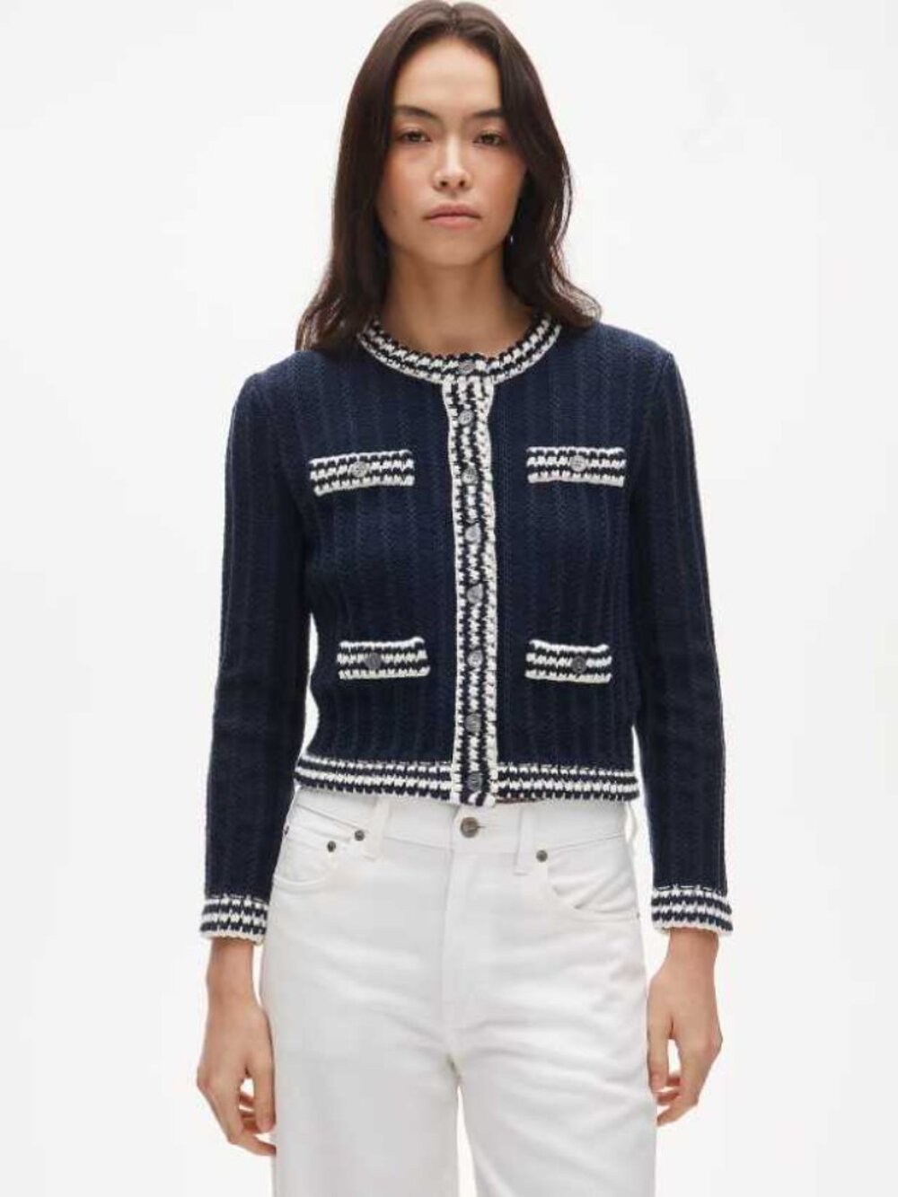 New XL J.Crew crochet lady-jacket cardigan sweater in Navy